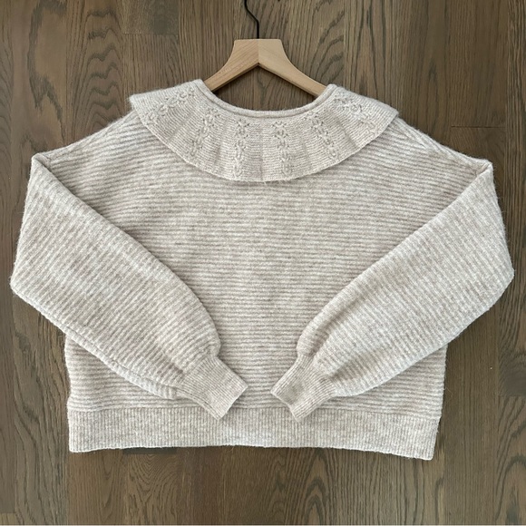 SOLD Madewell Pointelle Collar Sweater Alpaca Wool Cardigan Sweater Cream Large - Picture 6 of 8